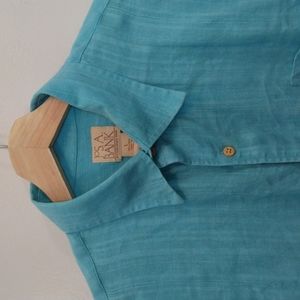 Jos. A. Bank Large Linen Mediterranean Blue Long Sleeve Summer Shirt